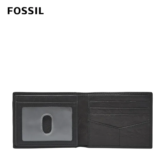 【FOSSIL 官方旗艦館】Neel 真皮兩折翻轉證件格皮夾-黑色 ML3899001(禮盒組附鐵盒)