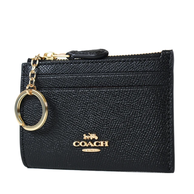 COACH 金字防刮皮革證件鑰匙零錢包-黑色折扣推薦