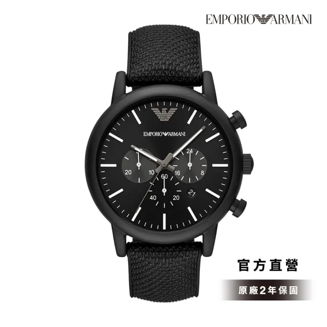 【EMPORIO ARMANI 官方直營】Luigi  都會菁英三眼時尚手錶 黑色矽膠錶帶 46MM AR11450(雙11)