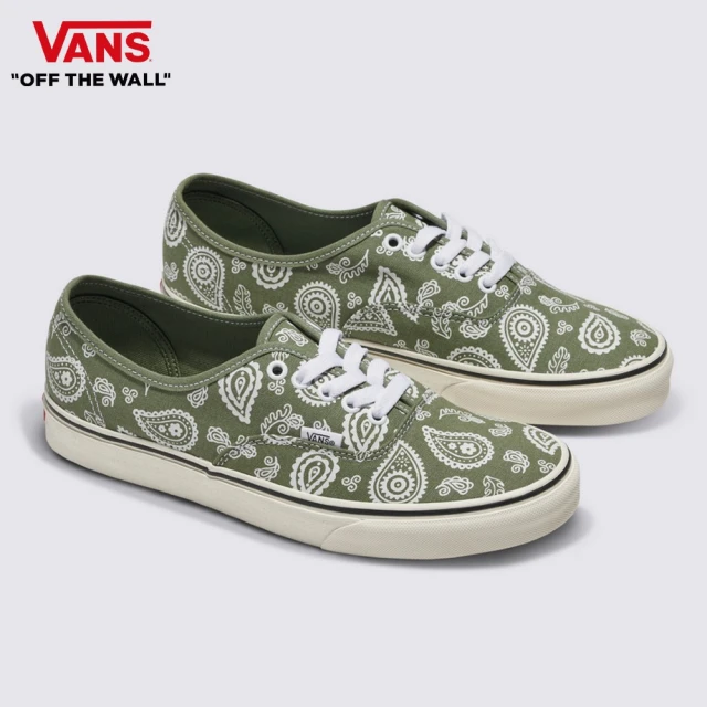 VANS Authentic 男女款綠色底白色佩斯利圖案滑板鞋