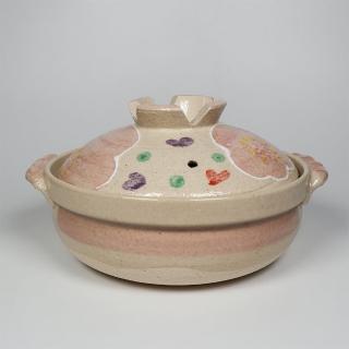 【福介商店】日本土鍋 萬古燒 粉紅花紋 7號深陶鍋(砂鍋 湯鍋 日本製陶瓷)