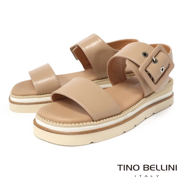 TINO BELLINI 貝里尼 歐洲進口全真皮雙寬帶厚底涼鞋FSNT014(裸膚)