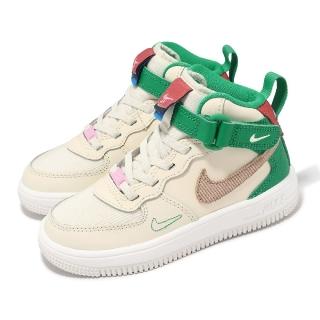 【NIKE 耐吉】休閒鞋 Force 1 Mid Easyon SE PS 中童 米白 綠 小朋友 AF1 魔鬼氈(FQ3694-100)