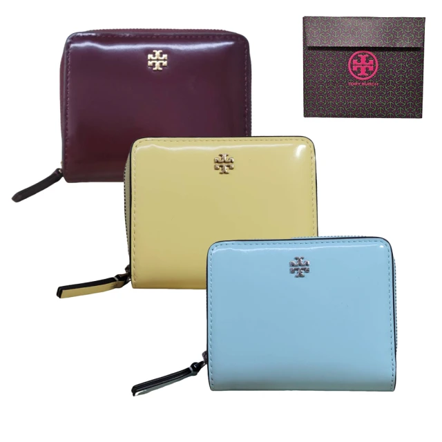 TORY BURCH TORY BURCH 經典logo亮皮零錢短夾紅酒色贈禮盒袋(贈禮盒袋)