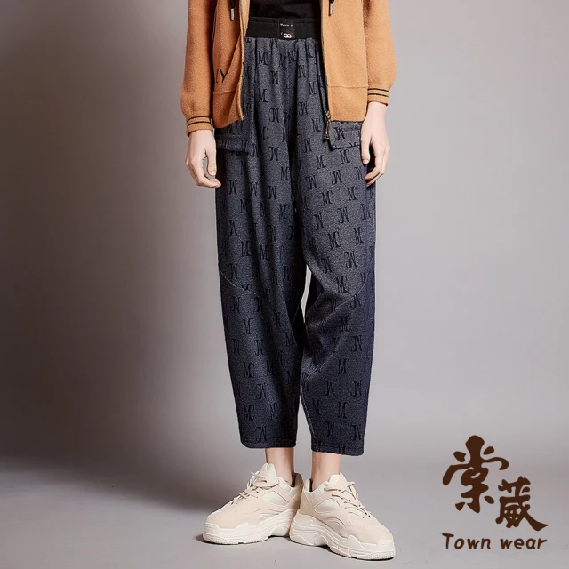 TOWN’WEAR 棠葳 休閒滿版印字彈性九分褲(女下身/女下著/長褲/口袋/車線)