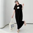 【MsMore】簡約字母大碼連身裙寬鬆束腰短袖T恤OP長版洋裝#120813(黑/卡其)
