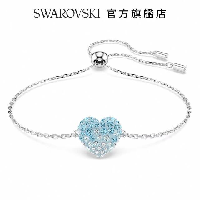 【SWAROVSKI 官方直營】Idyllia 手鏈 心形 藍色 鍍白金色