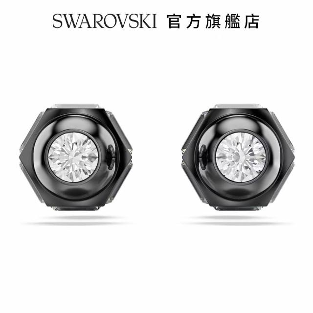 【SWAROVSKI 官方直營】Numina 耳釘 圓形切割 白色 鍍黑鉻色