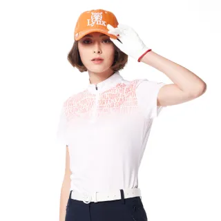 【Lynx Golf】女款吸濕排汗抗UV機能素面漸層品牌字樣印花短袖立領POLO衫/高爾夫球衫(白色)