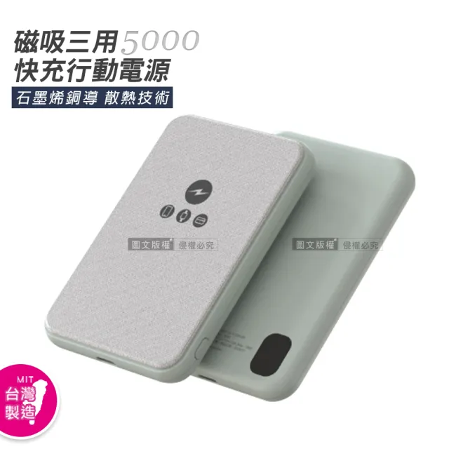 【POLYBATT】5000mAh 石墨烯銅導散熱 MagSafe磁吸三用快充行動電源(台灣製)