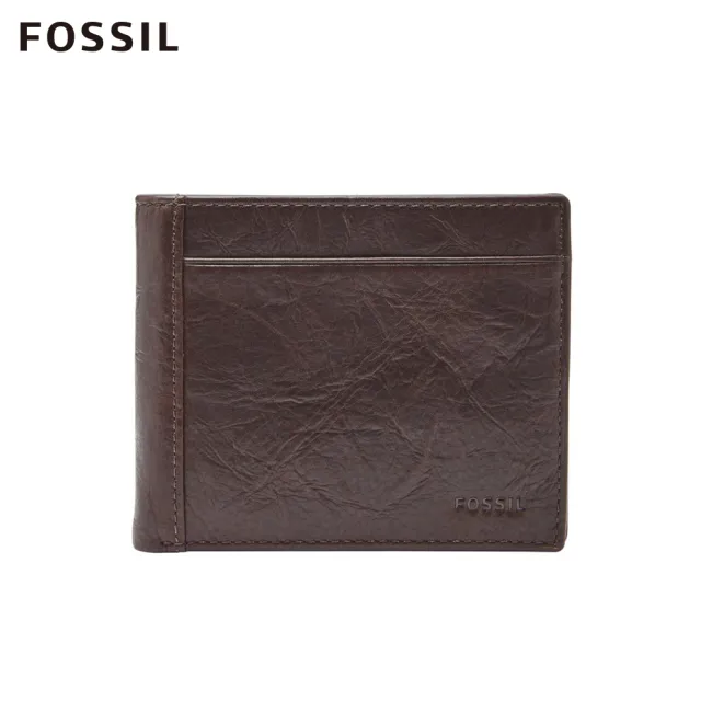 【FOSSIL 官方旗艦館】Neel 真皮證件格零錢袋皮夾 男 短夾-深咖啡色 ML3890200(禮盒組附鐵盒)