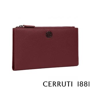 【Cerruti 1881】限量2折 義大利頂級小牛皮荔枝紋女用長夾 CEPD06327G 全新專櫃展示品(酒紅色 贈禮盒提袋)