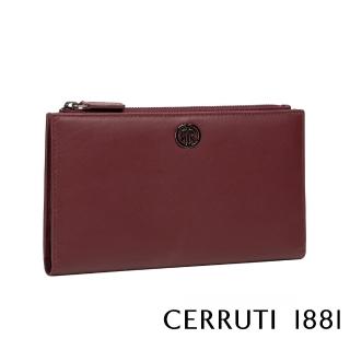 【Cerruti 1881】限量2折 義大利頂級小牛皮女用長夾皮夾 CEPD06327M 全新專櫃展示品(酒紅色 贈禮盒提袋)