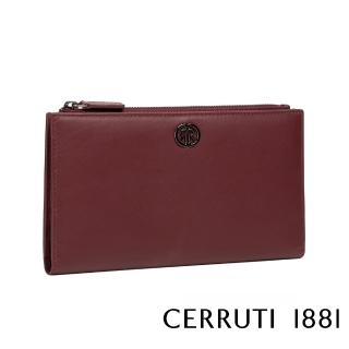 【Cerruti 1881】義大利原裝進口 頂級小牛皮女用長夾皮夾 CEPD06327M(酒紅色 贈禮盒提袋)