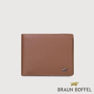 【BRAUN BUFFEL 德國小金牛】台灣總代理 至尊 12卡中間翻透明窗短夾-深棕色(BF536-317-SI)