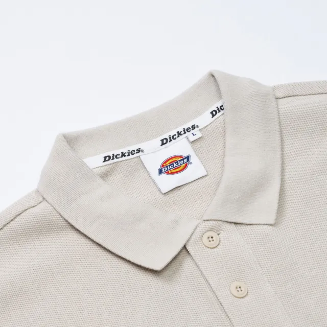 【Dickies】男款米灰色拼接純棉品牌織標寬鬆短袖POLO衫｜DK010981ST0