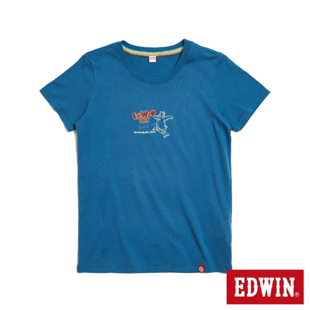 【EDWIN】女裝 TBT滑板熊短袖T恤(灰藍色)