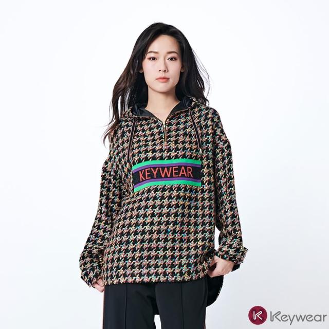【KeyWear 奇威名品】彩色千鳥格紋連帽上衣