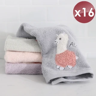 【HKIL-巾專家】可愛羊駝純棉方巾-16入組(紫/灰/綠/粉 4色任選)