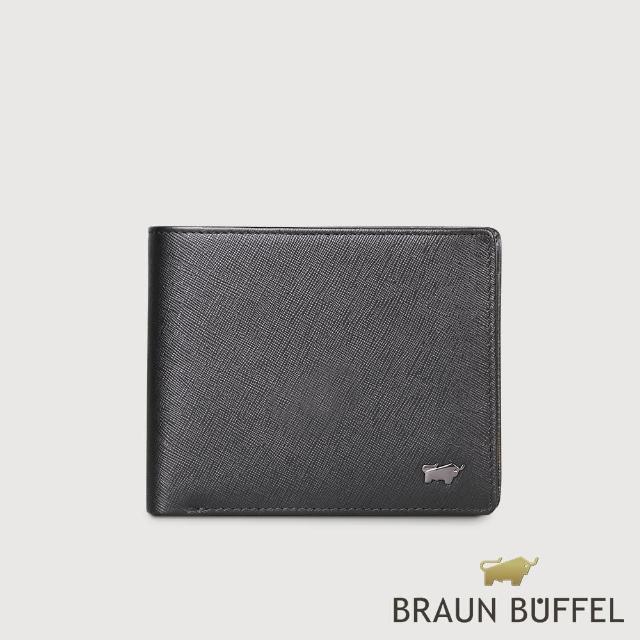 【BRAUN BUFFEL 德國小金牛】台灣總代理 至尊 4卡零錢袋皮夾-黑色(BF536-315-BK)