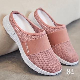 【89 zone】日系時尚潮流網面透氣 女鞋 一腳蹬鞋 大尺碼 鞋 懶人鞋 套腳半拖 拖鞋(粉紅/黑/灰/紫)