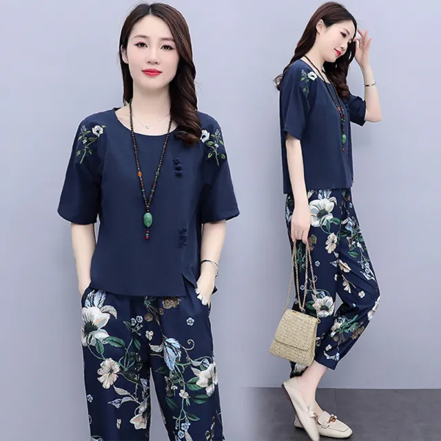 【K.W.】春季新品現貨高工藝夏日美感印花套裝(韓國空運  中大尺碼)