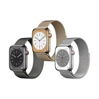 【Apple】S+ 級福利品 Apple Watch S8 LTE 45mm 不鏽鋼錶殼搭配米蘭式錶環(原廠保固中)