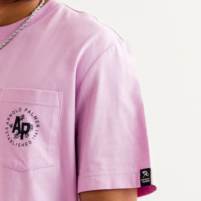 【Arnold Palmer 雨傘】男裝-假兩件側開叉短袖上衣(粉色)