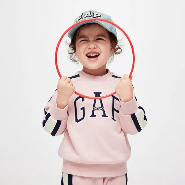 【GAP】女幼童裝 Logo圓領長袖長褲家居套裝-粉紅色(890303)