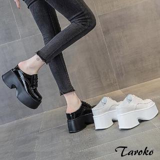 【Taroko】活力張揚漆亮皮全真牛皮綁帶厚底休閒鞋(2色可選)
