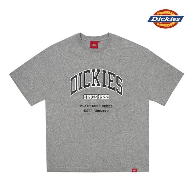 【Dickies】男女款羽灰色純棉胸前弧型大Logo寬鬆短袖T恤｜DK0A87CUCQ8