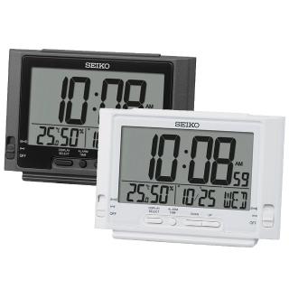 【SEIKO 精工】溫濕度顯示 雙鬧鈴防貪睡電子鬧鐘-黑白2色可選 情人節 禮物(QHL095K/QHL095W/速)