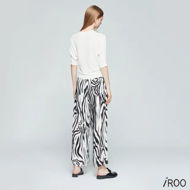 【iROO】斑馬紋造型長寬褲