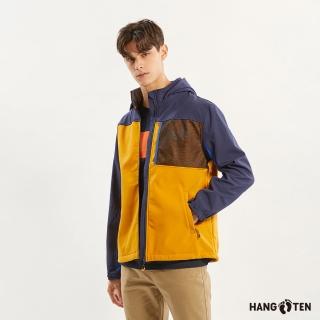 【Hang Ten】男裝-恆溫多功能-防風防輕潑水可拆帽貼合軟殼刷毛撞色外套(黃)