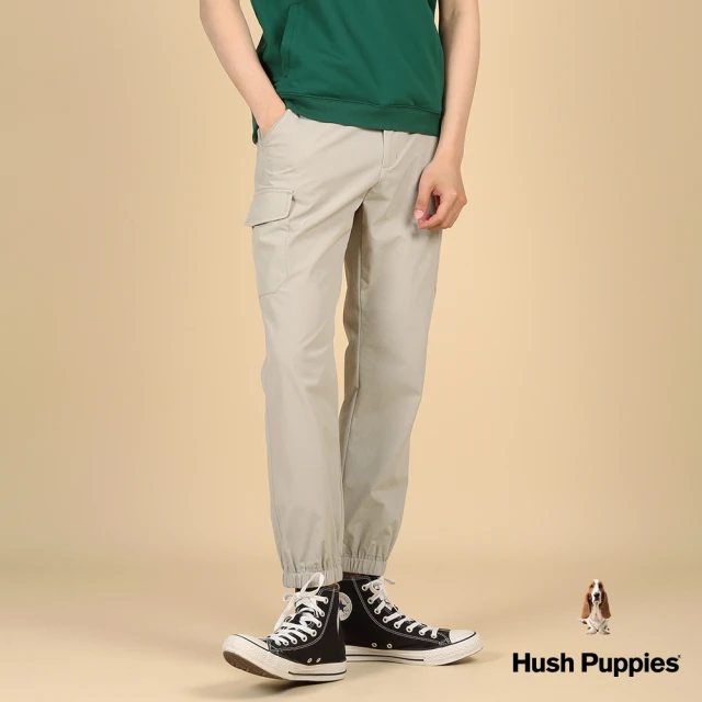 Hush Puppies 男裝 長褲 素色後鬆緊縮口工裝褲(淺灰 / 43121102)