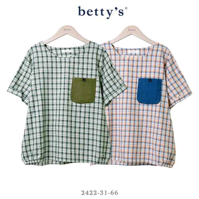 betty’s 貝蒂思betty’s 貝蒂思 復古格紋口袋下擺抽皺短袖上衣(共二色)