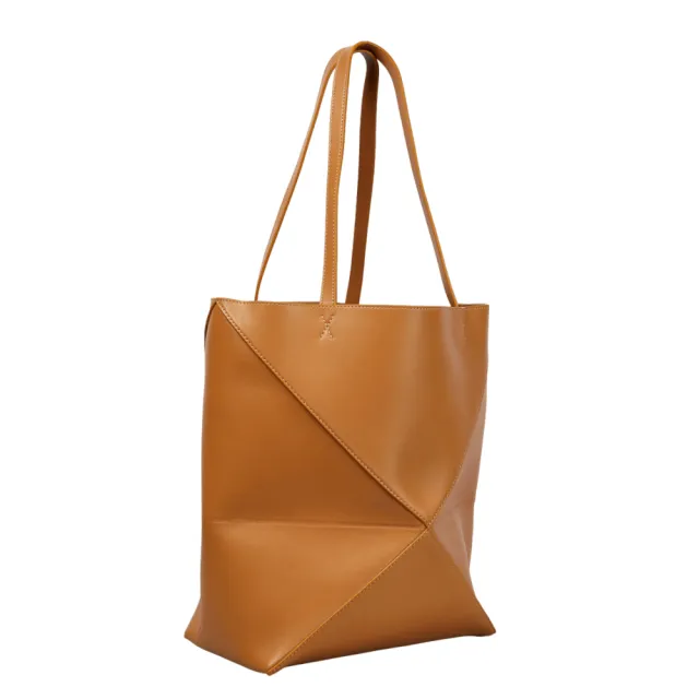 【LOEWE 羅威】Puzzle Fold Tote 中款 亮面牛皮 折疊 托特包 暖沙色
