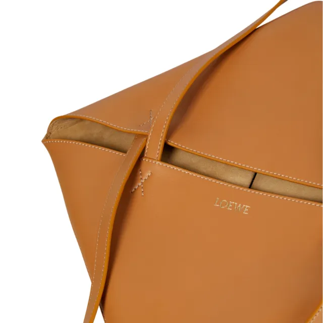 【LOEWE 羅威】Puzzle Fold Tote 中款 亮面牛皮 折疊 托特包 暖沙色