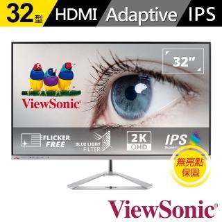 【ViewSonic 優派】VX3276-2K-MHD-2 32型IPS 2K 75Hz無邊框美型螢幕(HDR/含喇叭/FreeSync/一年無亮點保固)
