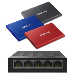 【SAMSUNG 三星】搭 5埠 交換器 ★ T7 1TB USB 3.2 Gen 2 外接 SSD 固態硬碟