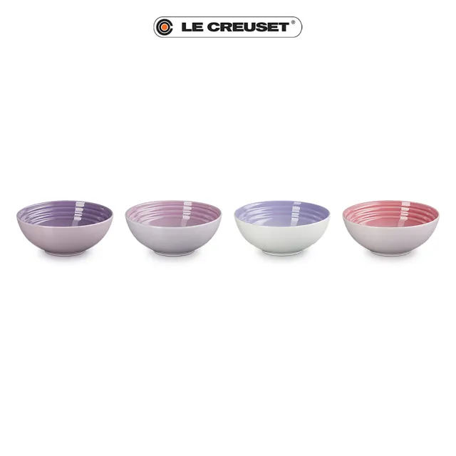 【Le Creuset】復古調色盤系列 瓷器早餐穀片碗16cm-4入(藍鈴紫/卡特蘭/淡粉紫/綻放粉)