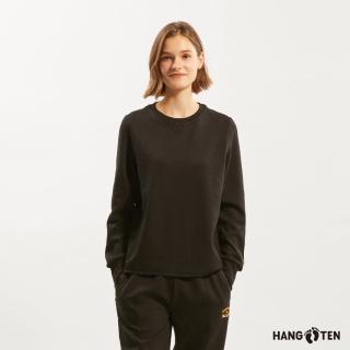 【Hang Ten】女裝-恆溫多功能-空氣層保暖絎逢大學T(黑)