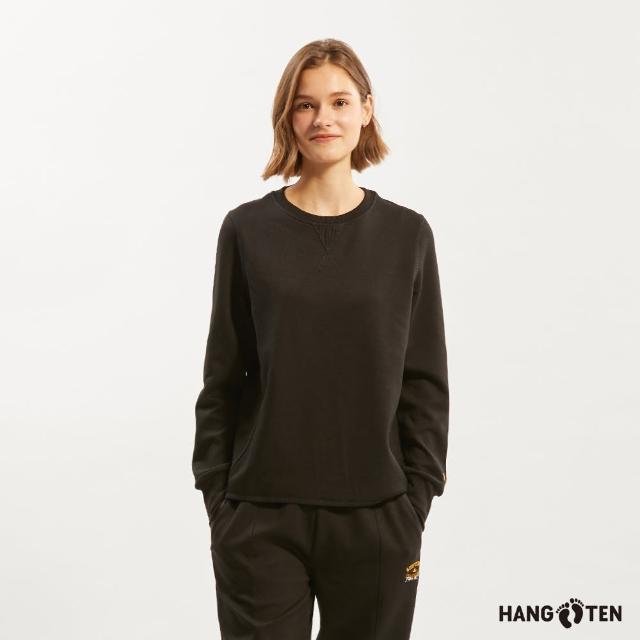 【Hang Ten】女裝-恆溫多功能-空氣層保暖絎逢大學T(黑)