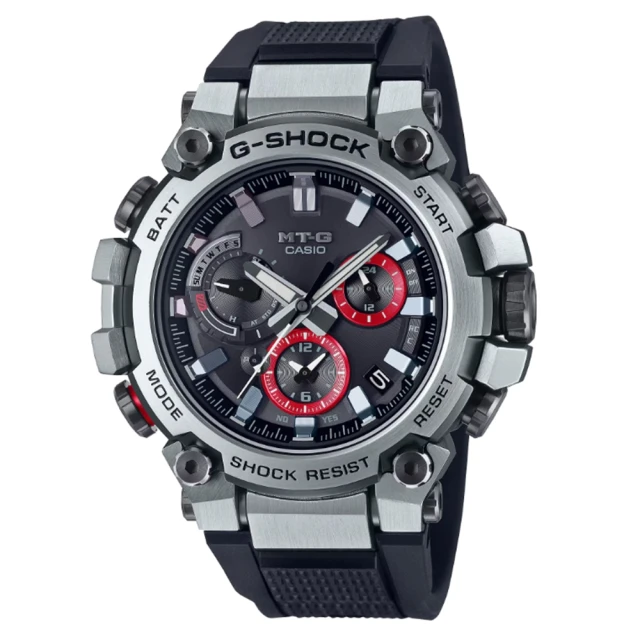 CASIO 卡西歐 G-SHOCK MT-G 碳纖維核心 太陽能藍芽電波手錶 銀X紅 MTG-B3000-1A_50.9mm