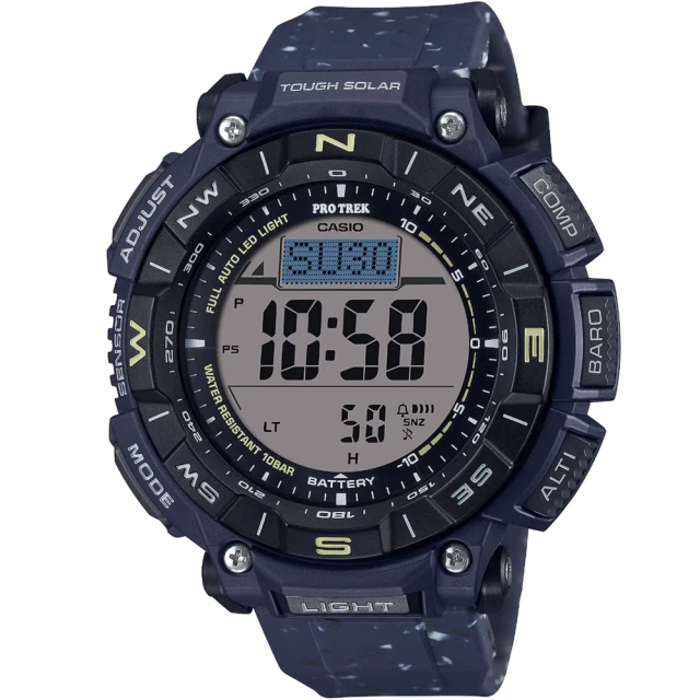 【CASIO 卡西歐】卡西歐 PROTREK 多功能太陽能登山膠帶錶-黑X藍(PRG-340SC-2)