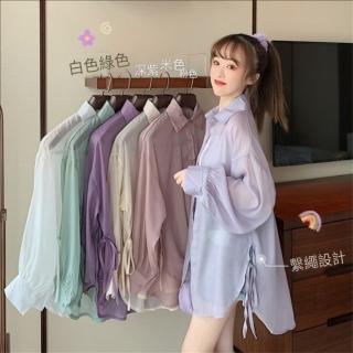 【Paiya 派亞】夏季新款韓版寬鬆紫色防曬襯衫女外穿中長款百搭薄款襯衣外套(均碼S到3XL可穿)