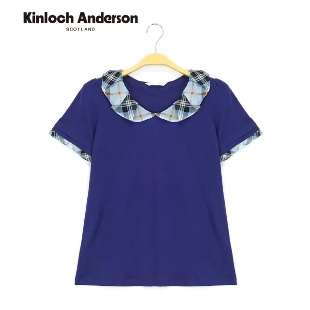 【Kinloch Anderson】格紋荷葉領造型短袖上衣 金安德森女裝(KA0385311 粉紅/深藍)