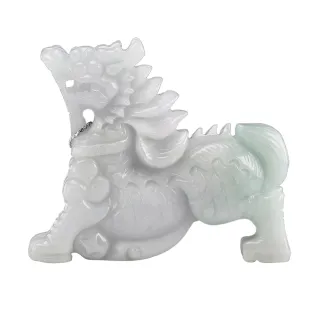 【漢石齋】天然A貨 春帶彩種翡翠 麒麟玉佩手把小擺件(75*63*15mm)