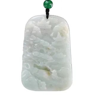 【漢石齋】天然A貨 飄花種翡翠 山水玉佩吊墜(42*64*10mm)