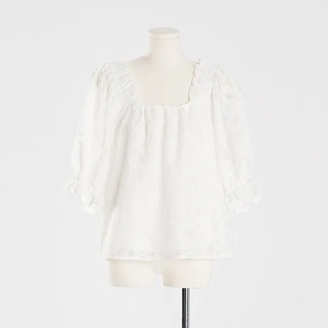 【MOMA】優雅蕾絲泡袖兩穿上衣(白色)